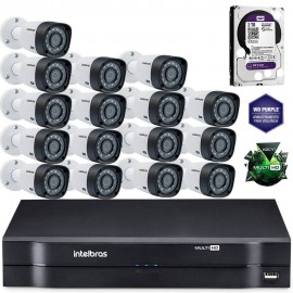 Kit Câmeras De Segurança Intelbras MultiHD Dvr 16 canais + 16 câmeras 1120B G3 + HD Western Purple 2Tb