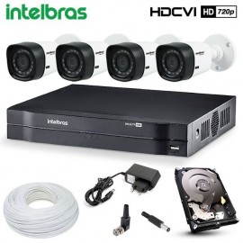 Kit 4 Câmeras de Segurança Intelbras HDCVI Completo c/ DVR MHDX 1004 